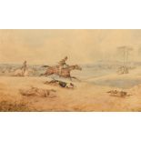 19th Century School, a set of four scenes of hare coursing, watercolour, each 4.5" x 7.25" (11.5 x