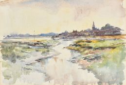 Matt Bruce, A South coast estuary scene, probably Bosham, watercolour, signed, 14.25" x 21", (