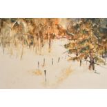 Pat Foster (20th Century) American, buildings in a snowy winter landscape, watercolour, signed,