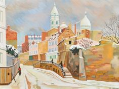 Charles Salomon (20th Century), a view towards Montmartre, gouache, signed, 18