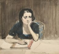 James Mcbey (1883-1959), 'The Letter', a study of a pensive female figure, watercolour, signed,