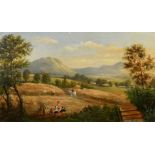 D. Morris, 19th Century English School, a harvesting scene with figures in the foreground, oil on