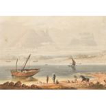 William Daniell, 'Morning view from Calliann near Bombay', a coloured aquatint, stained and trimmed,