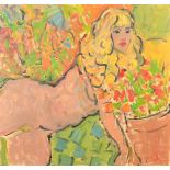 Kanwaldeep Singh Kang, signed Nicks (1964-2007) British, ' In the garden', a nude lady in a