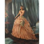 20th Century French School, a portrait of an elegant lady, oil on canvas, indistinctly signed, 25.5"