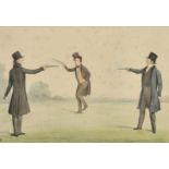 John Doyle (H.B), 'A Ticklish Subject' and 'A triangular Duel', hand coloured lithographs, 9" x 13.