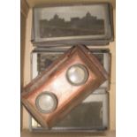 STEREOSCOPIC glass slides, mostly European topography, and a stereoscope viewer (a/f).