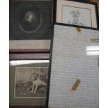 18th c. MEZZOTINT; a dog photo; a m.s. medical recipe; & a Punch drawing by W. T. Maud (double-