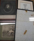 18th c. MEZZOTINT; a dog photo; a m.s. medical recipe; & a Punch drawing by W. T. Maud (double-