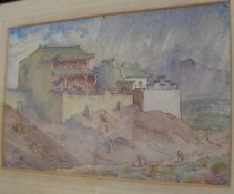 CHINA: framed watercolour of Nanking, 1947.