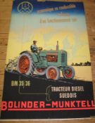 [POSTER / TRACTORS] col. poster for BOLINER-MUNKTELL, by Nymans, slight damage to head & foot, 38