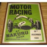 [POSTER / MOTOR RACING] "Motor Racing, at Nakuru Park...20th December, 1959", green & black, central