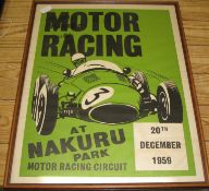 [POSTER / MOTOR RACING] "Motor Racing, at Nakuru Park...20th December, 1959", green & black, central
