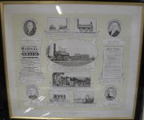RAILWAYANA: framed print of the Stockton Darlington Railway, original frame, circa 1900.