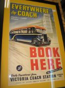 [POSTER / BUSES] "Everywhere by Coach", linen-backed poster (some small repairs) designed by