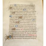 [ILLUMINATED MANUSCRIPT] double-sided vellum sheet, Latin text, capitals illuminated in gold,