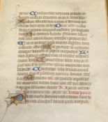 [ILLUMINATED MANUSCRIPT] double-sided vellum sheet, Latin text, capitals illuminated in gold,