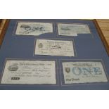 [PROVINCIAL BANKS] 5 x Hampshire or Dorsetshire 1820's bank notes, 3 used & cancelled, 2 unused,
