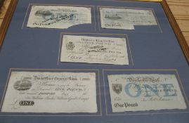 [PROVINCIAL BANKS] 5 x Hampshire or Dorsetshire 1820's bank notes, 3 used & cancelled, 2 unused,