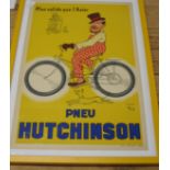 [POSTER / CYCLING] col. poster after Mich, for "Pneu Hutchinson", 24 x 16.5 inches, Paris, n. d., f.