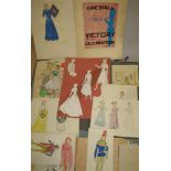 FASHION / COSTUME DESIGN: large portfolio of original sketches, pencil designs and watercolours,