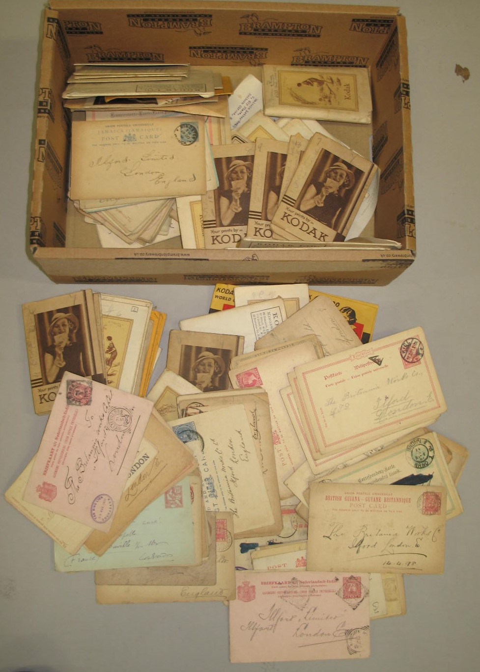 POSTCARDS, q. 19th c. non-pictorial; misc. photographic negs in original wallets (Q).