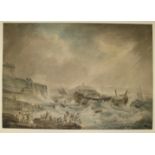 [MARITIME / NAVY / WATERCOLOURS] pair of large early 19th century maritime watercolours on paper