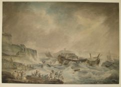[MARITIME / NAVY / WATERCOLOURS] pair of large early 19th century maritime watercolours on paper