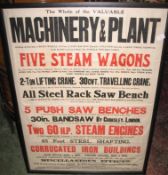 [POSTER] "Machinery, Plant...Steam Wagons [etc.]", large red & black auction poster, mid 20th c., 42