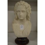 A Copeland Parian bust of Ophelia on turned wood stand.