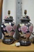 A pair of pottery table lamps.