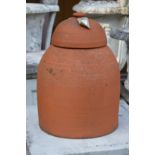 A terracotta rhubarb forcer with cover.