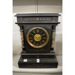 A large Victorian slate mantel clock, the dial signed Hobday.