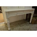 A white painted two drawer side table.