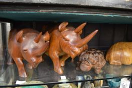 A good collection of carved wood elephants, hippo's and other animals.