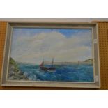 H Wilson, Fishing boat coming into harbour, oil on board.