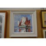 Sailing boats at sea impasto oil on canvas.