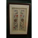 A pair of Chinese embroideries framed and glazed as one.