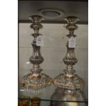 A good pair of large Sheffield plate candlesticks.