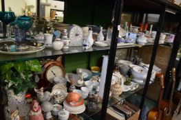Two large shelves of decorative and household china and glass etc.