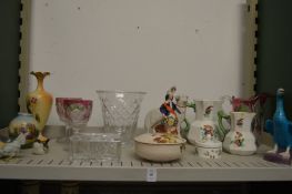 Decorative china and glass to include a Staffordshire flatback figure.