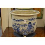A large Japanese blue and white jardiniere.