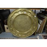 Large Eastern engraved copper circular tray.