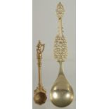 A FINE LARGE PERSIAN OPENWORKED SPOON, together with another Indian brass spoon, (2).