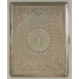 A PERSIAN ISFAHAN SILVER CIGARETTE CASE, with finely engraved decoration, stamped to the interior,