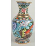 A FINE AND LARGE CHINESE CLOISONNE VASE, beautifully decorated with birds and native flora using
