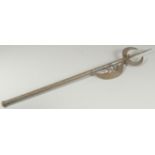 AN UNUSUAL 19TH CENTURY NORTH INDIAN SILVER INLAID STEEL COMBINATION AXE, 85cm long.