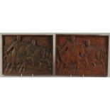 A PAIR OF OTTOMAN CARVED WOOD PLAQUES, 27cm x 35cm.