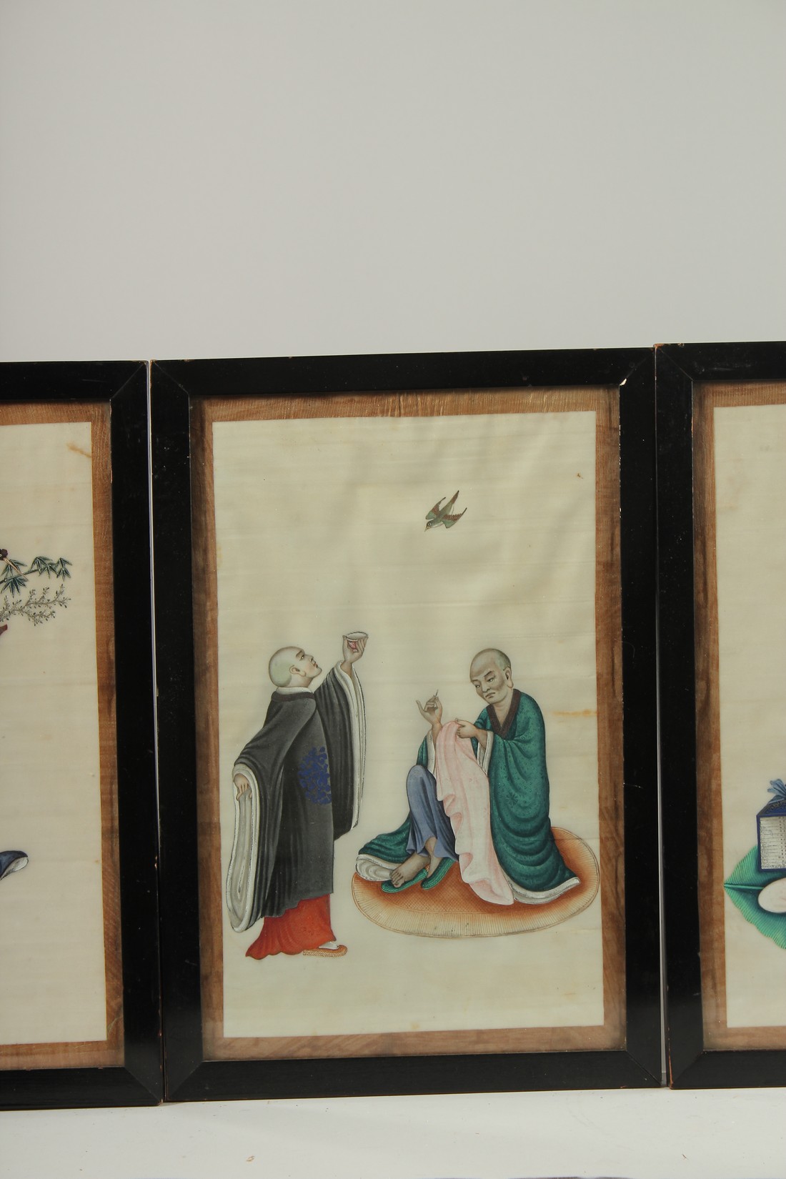 FOUR CHINESE PITH PAINTINGS, depicting various figures, uniformly framed and glazed, 38.5cm x 26cm - Image 3 of 5