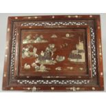 A CHINESE MOTHER OF PEARL INLAID HARDWOOD TRAY, 43.5cm x 55.5cm.